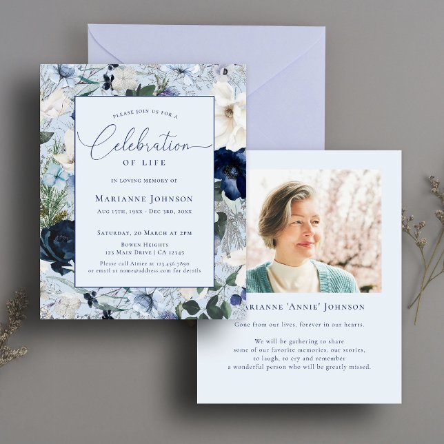 Papier Budget Mémorial Bleu Floral Célébration de la vie (Créateur téléchargé)
