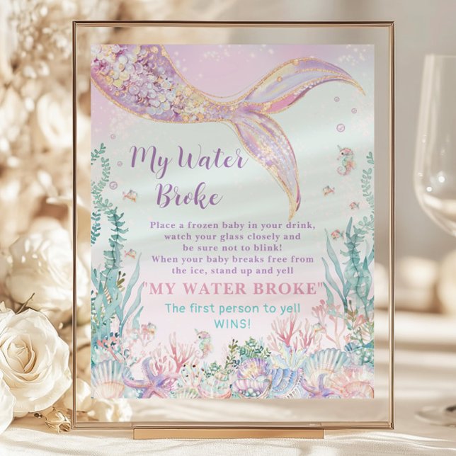 Papier Budget Mermaid Baby shower My Water Brod Jeu amusa (whimsical-ethereal-rainbow-under-the-sea-mermaid-tail-budget-cheap-my-water-broke-funny-game)