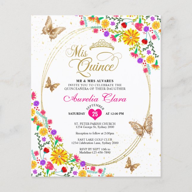 Papier BUDGET Mexicain Floral Butterfly Quinceañera (Devant)