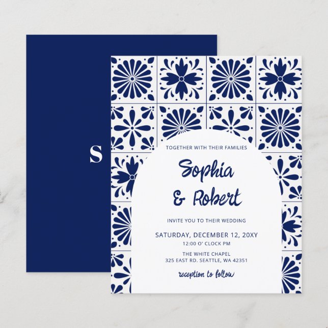 Papier Budget Mexicain Mariage carreaux Talavera bleu (Devant / Derrière)