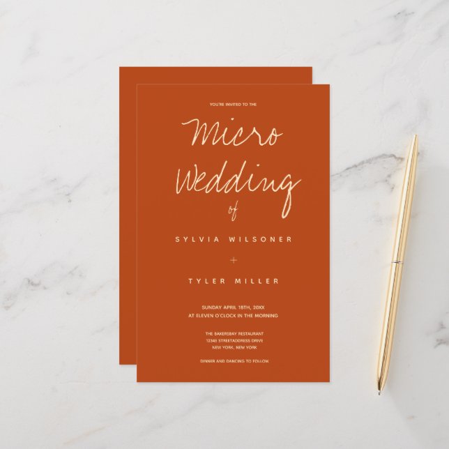 Papier Budget Micro Mariage Brûlé Orange Typographie (Devant/Arrière en situation)