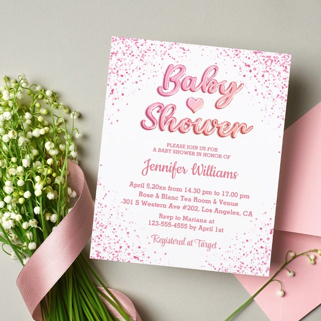 Papier budget mignon coeur rose fille baby shower invitat (Créateur téléchargé)