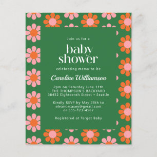 Papier Budget Mignon Fleurs Rétro Vert Rose Baby Shower