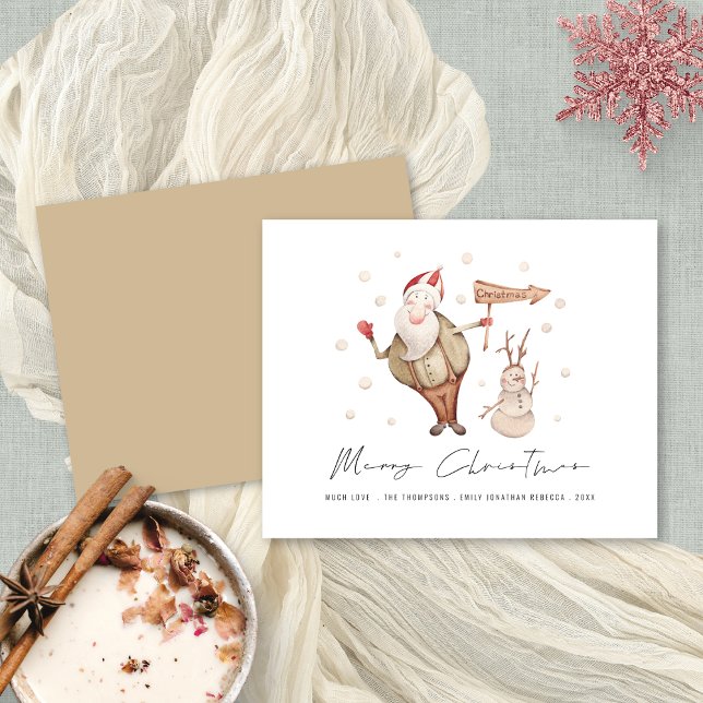 Papier Budget mignon Père Noël Snowman Joyeux Noël (Front and back view. Budget price 4.5 x 5.6" alternative)