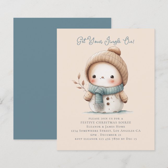Papier Budget mignon Snowman Invitation de la fête de Noë (Devant / Derrière)