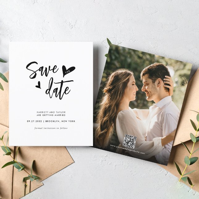 Papier BUDGET Minimal Lovely Heart Photo QR Code Mariage (Créateur téléchargé)