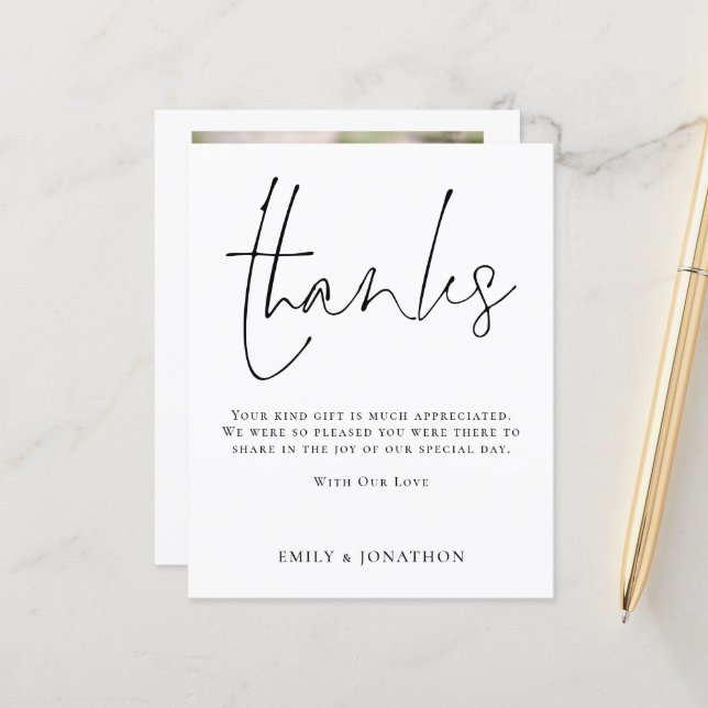 Papier BUDGET Minimal Script Citation Mariage 3 Photo Mer (Devant/Arrière en situation)