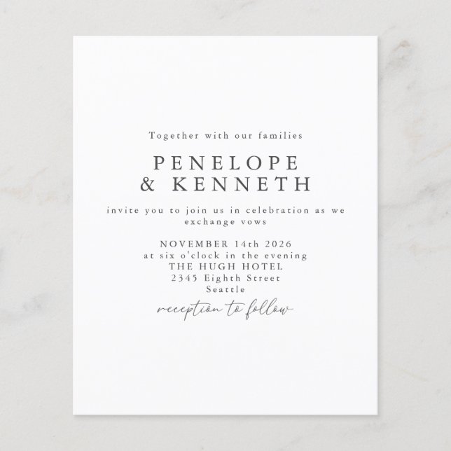 Papier Budget Minimal Simple Élégant Mariage noir blanc (Devant)