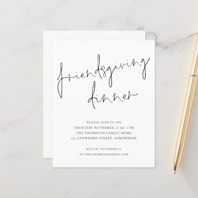 Papier Budget Minimum Friendsgiving Diner Invitation blan (Devant/Arrière en situation)