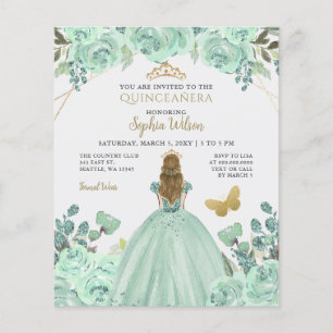 Papier Budget Mint Gold Princesse Quinceañera Invitation