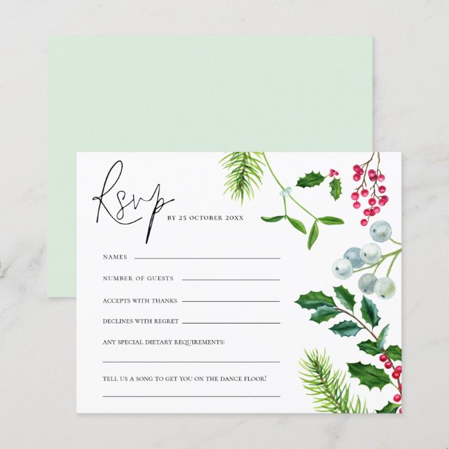 Papier BUDGET Mistletoe Foliage Noël Mariage RSVP (Devant / Derrière)
