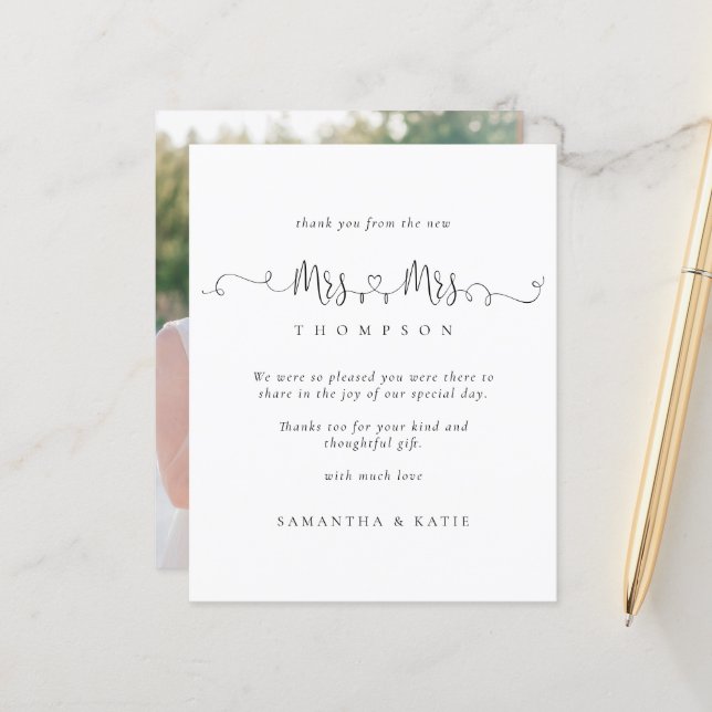 Papier Budget Mme Mme Rings Photo Mariage lesbienne Merci (Devant/Arrière en situation)