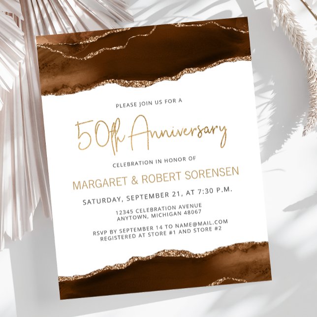 Papier Budget Mocha Gold Agate 50th Anniversary Invite (Créateur téléchargé)