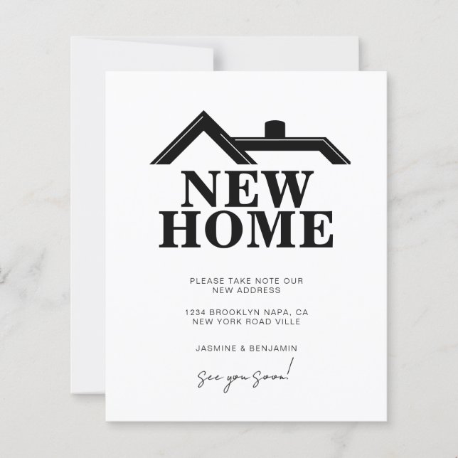 Papier BUDGET Modern Black and White We’ve Moved New Home (Devant)
