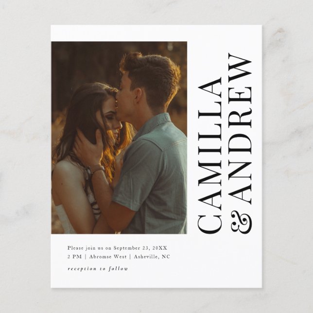 Papier Budget Modern Photo Code QR Faire-part de mariage (Devant)