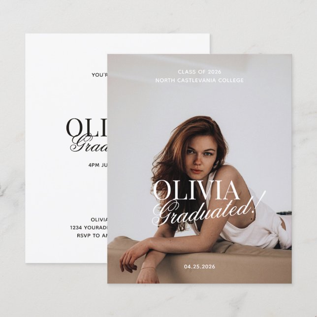Papier BUDGET Modern Photo Typography Script Grad Party (Devant / Derrière)