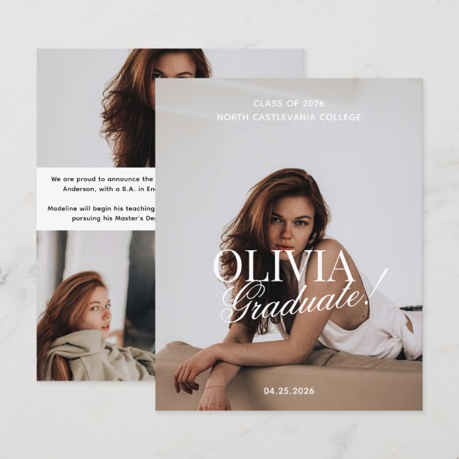 Papier BUDGET Modern Photo Typography Script Grad Party  (Devant / Derrière)