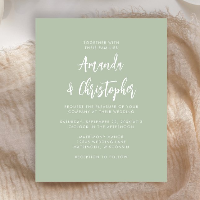 Papier Budget Modern Script Sage Green Wedding Invitation (Créateur téléchargé)