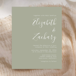 Papier Budget Modern Script Sage Green Wedding Invitation