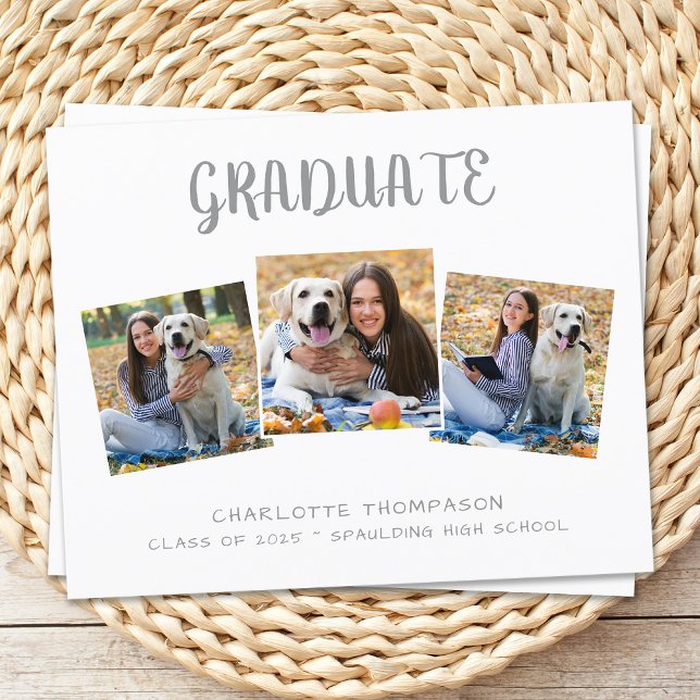 Papier Budget Moderne 3 Photo Graduation Invitation (Créateur téléchargé)