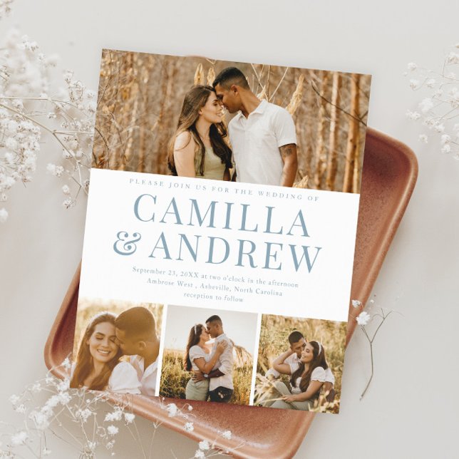 Papier Budget Moderne 4 Photo Elégant Mariage Invitation (Modern Typography Budget Photo Wedding Invitations.)