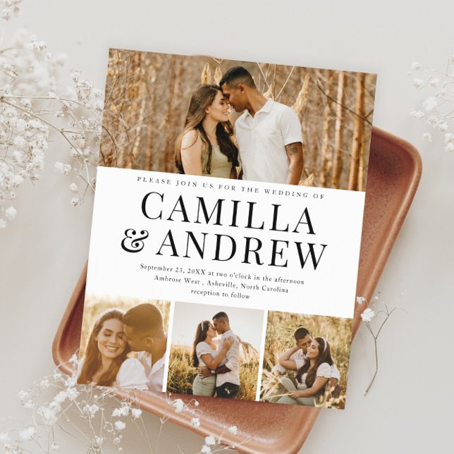 Papier Budget Moderne 4 Photo Elégant Mariage Invitation (Modern Typography Budget Photo Wedding Invitations.)