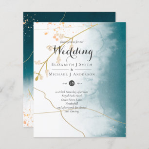 Papier BUDGET Moderne Abstrait mariage Turquoise or Invit