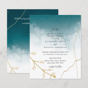 Papier BUDGET Moderne Abstrait mariage Turquoise or Invit