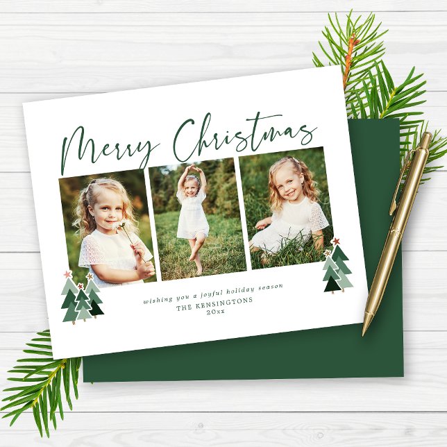 Papier Budget Moderne Arbres de Noël Photo de vacances (Budget Modern Christmas Trees Holiday Photo Card)