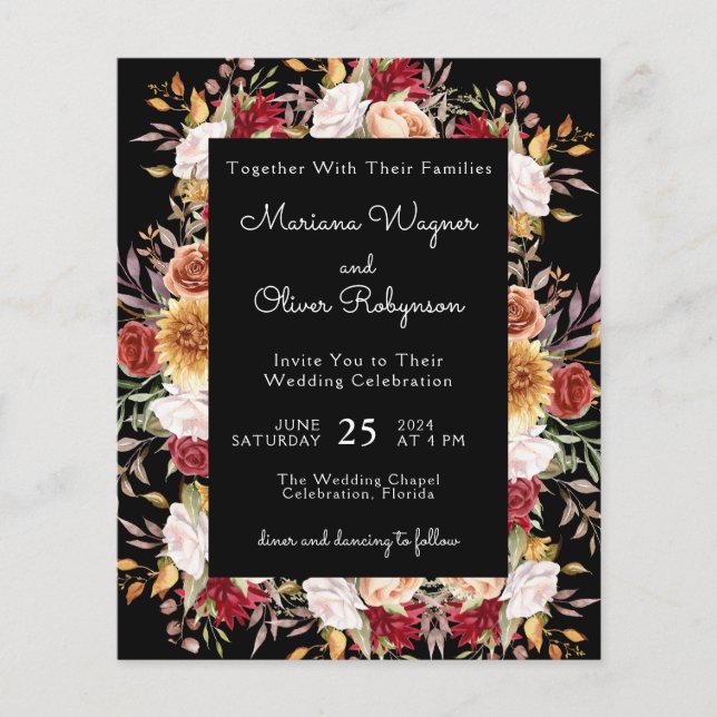 Papier Budget Moderne Automne Floral Mariage noir (Devant)