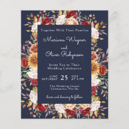 Papier Budget Moderne Automne Floral Marine Mariage bleu