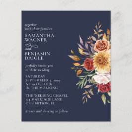 Papier Budget Moderne Automne Floral Marine Mariage bleu