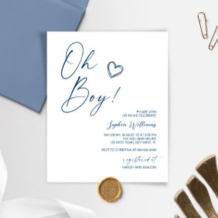 Papier Budget Moderne Baby shower Bleu Invitation