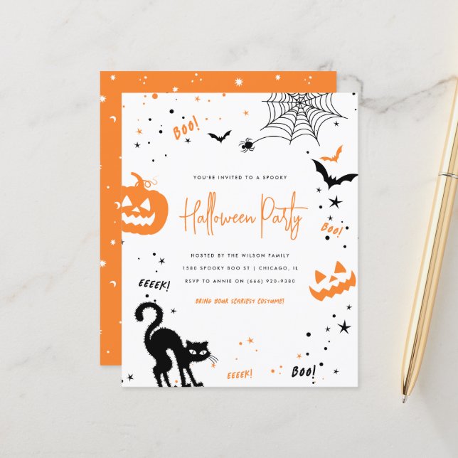 Papier Budget Moderne Blanc Orange Éffrayant Halloween Pa (Devant/Arrière en situation)