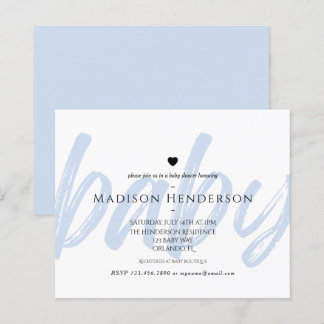 Papier Budget Moderne Bleu Minimum Baby shower Invitation