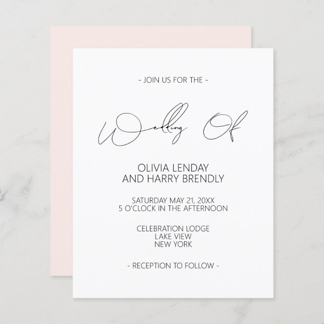 Papier Budget moderne Blush Faire-part de mariage blanc r (Devant / Derrière)