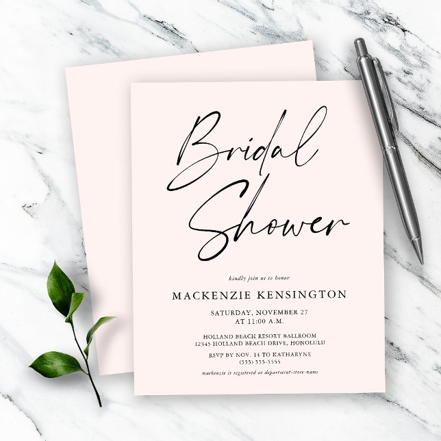 Papier Budget Moderne Blush rose Bridal Shower Invitation (Créateur téléchargé)