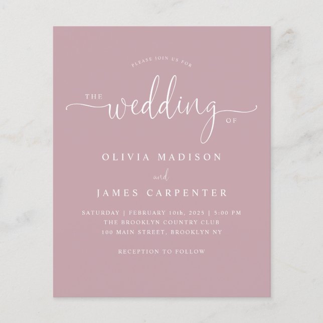 Papier Budget Moderne Boho Dusty Rose Photo Mariage Invit (Devant)