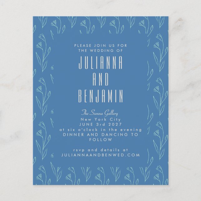 Papier Budget Moderne Boho Floral Line Art Blue Mariage (Devant)