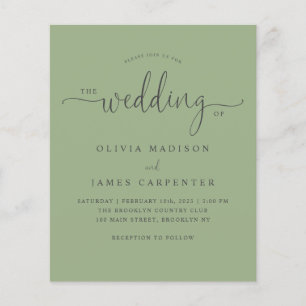Papier Budget Moderne Boho Sage Vert Photo Mariage Invita