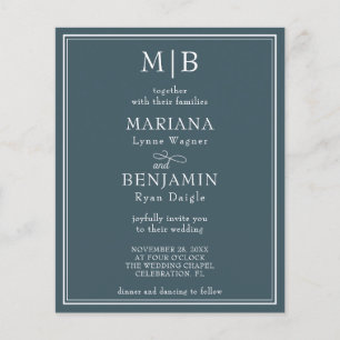 Papier Budget Moderne Bordure Bleu Faire-part de mariage