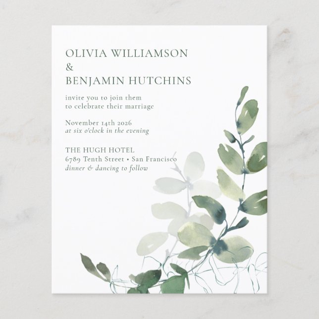 Papier Budget Moderne Botanique Eucalyptus Mariage RSVP (Devant)