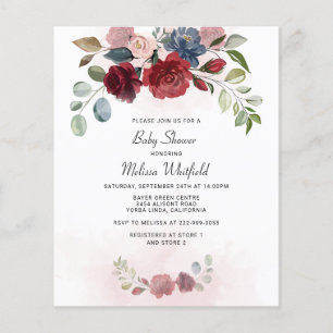 Papier Budget Moderne Bourgogne Floral Baby shower de ver