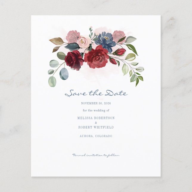 Papier Budget Moderne Bourgogne Floral Rustique Enregistr (Devant)