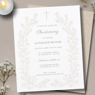 Papier Budget Moderne Croix Florale Christening Baptême