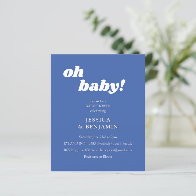 Papier Budget Moderne Cute Baby shower Bleu Français Invi (Debout devant)