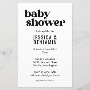 Papier Budget Moderne Cute Baby shower noir blanc Invitat