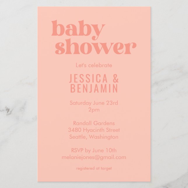 Papier Budget Moderne Cute Dusty Peach Baby shower Invita (Devant)