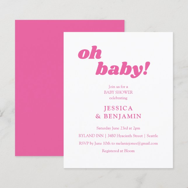 Papier Budget Moderne Cute Rose Baby shower Invitation (Devant / Derrière)