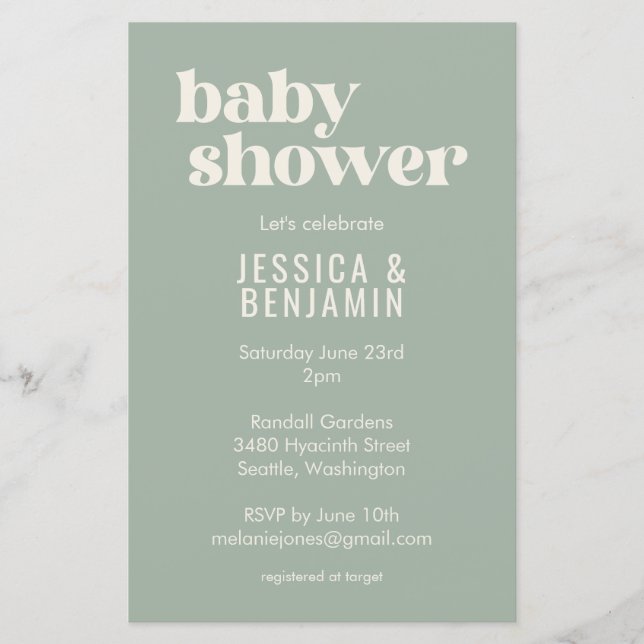Papier Budget Moderne Cute Sage Vert Baby shower Invitati (Devant)